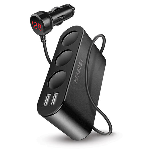 Chargeur de voiture Forever MultiPort, 12W, 2,4A, 2 x USB-A - 3 x extension allume-cigare, noir 