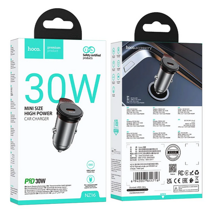 Chargeur de voiture HOCO NZ16, 30W, 3A, 1 x USB-C, Gris