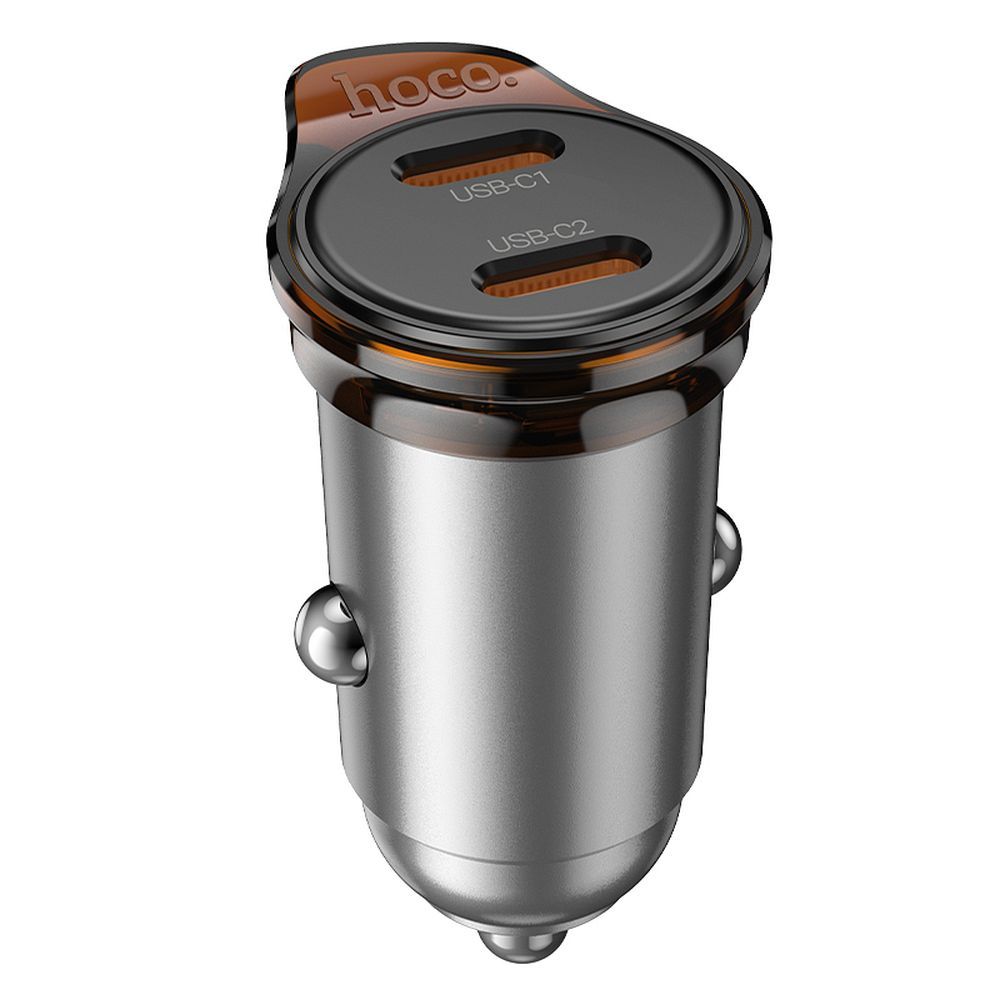 Chargeur de voiture HOCO NZ16B, 45W, 3A, 2 x USB-C, Gris