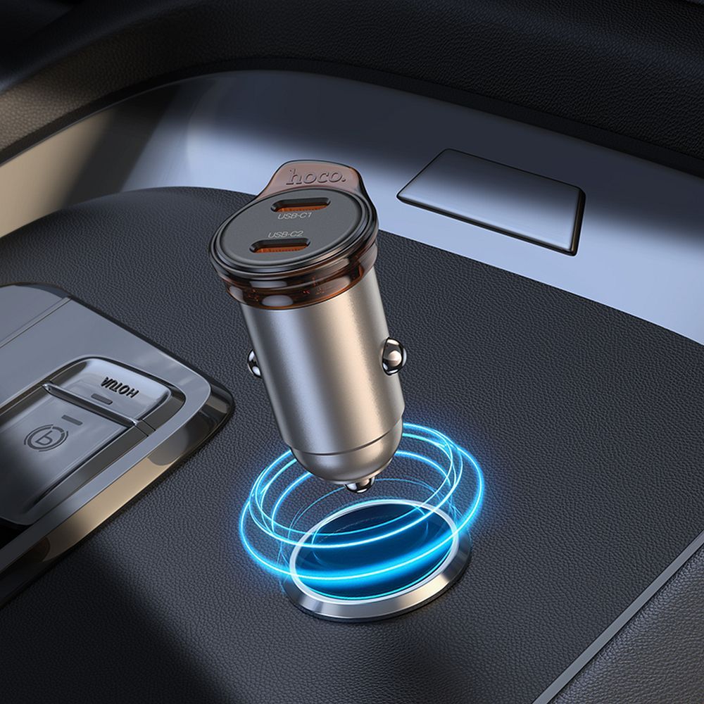Chargeur de voiture HOCO NZ16B, 45W, 3A, 2 x USB-C, Gris