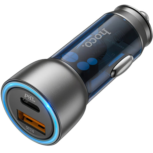 Chargeur de voiture HOCO NZ8, 43W, 3A, 1 x USB-A - 1 x USB-C, bleu