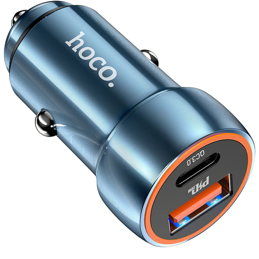 Chargeur de voiture HOCO Z46A, 20W, 3A, 1 x USB-A - 1 x USB-C, Bleu
