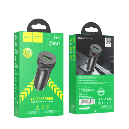 Chargeur Auto HOCO Z49A, 18W, 3A, 1 x USB-A, Noir