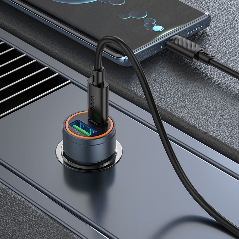 Chargeur de voiture HOCO Z57A, 30W, 3A, 1 x USB-A - 1 x USB-C, Gris