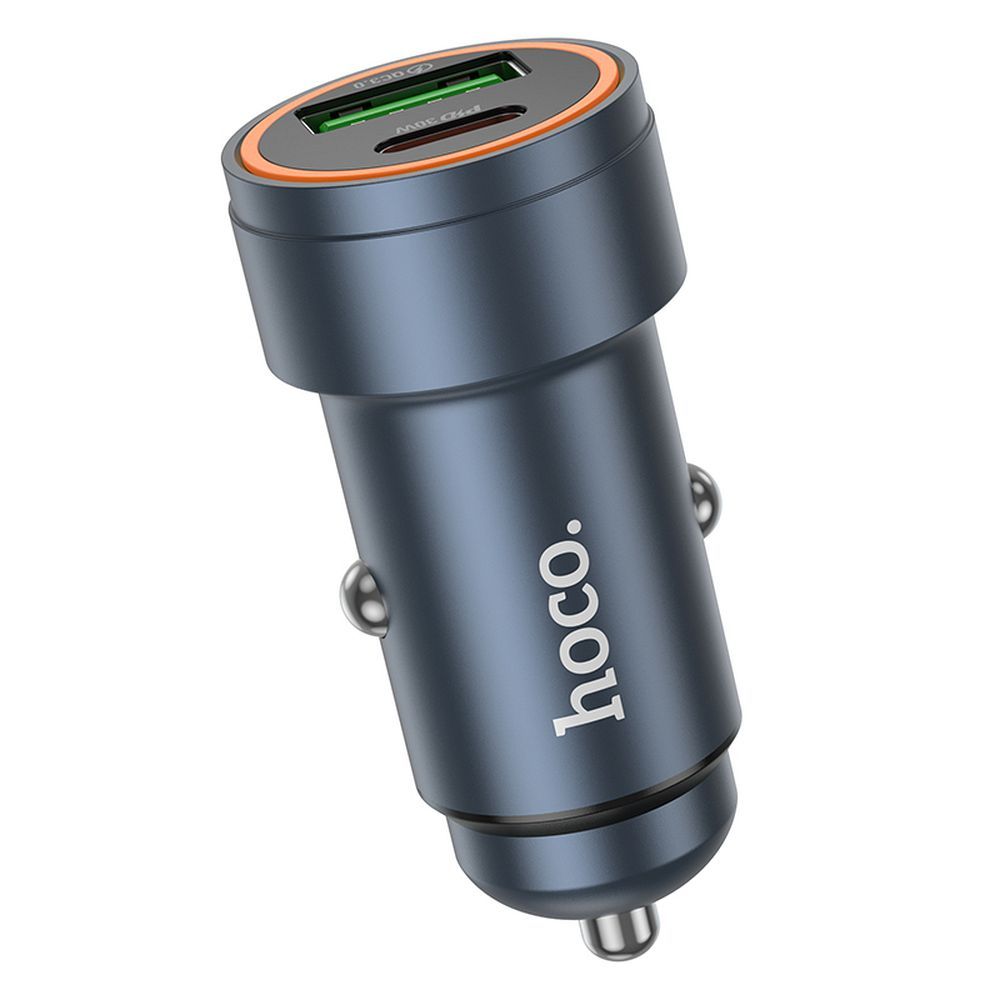 Chargeur de voiture HOCO Z57A, 30W, 3A, 1 x USB-A - 1 x USB-C, Gris