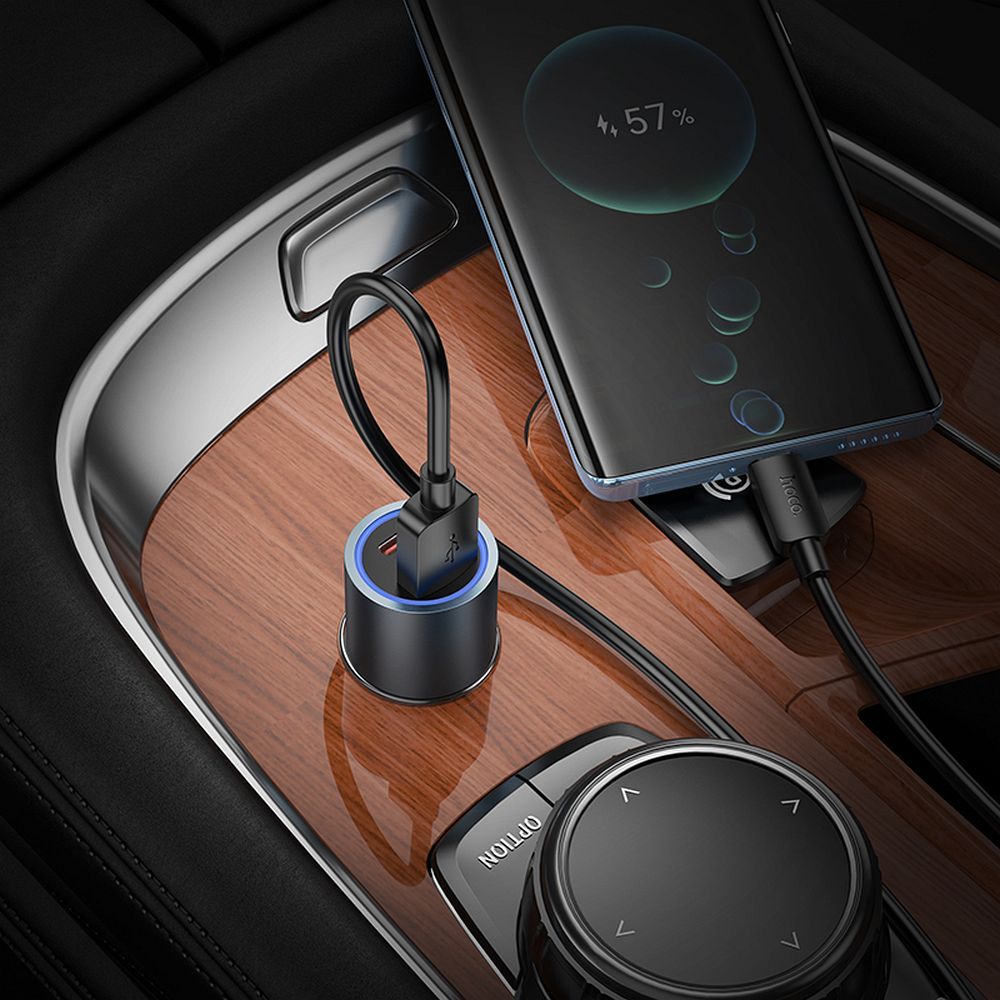 Chargeur de voiture HOCO Z60, 48W, 3A, 1 x USB-A - 1 x USB-C, Noir
