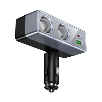Chargeur Auto HOCO Z65B, 240W, 1 x USB-A - 1 x USB-C - 2 x Extension Allume-cigare, Noir