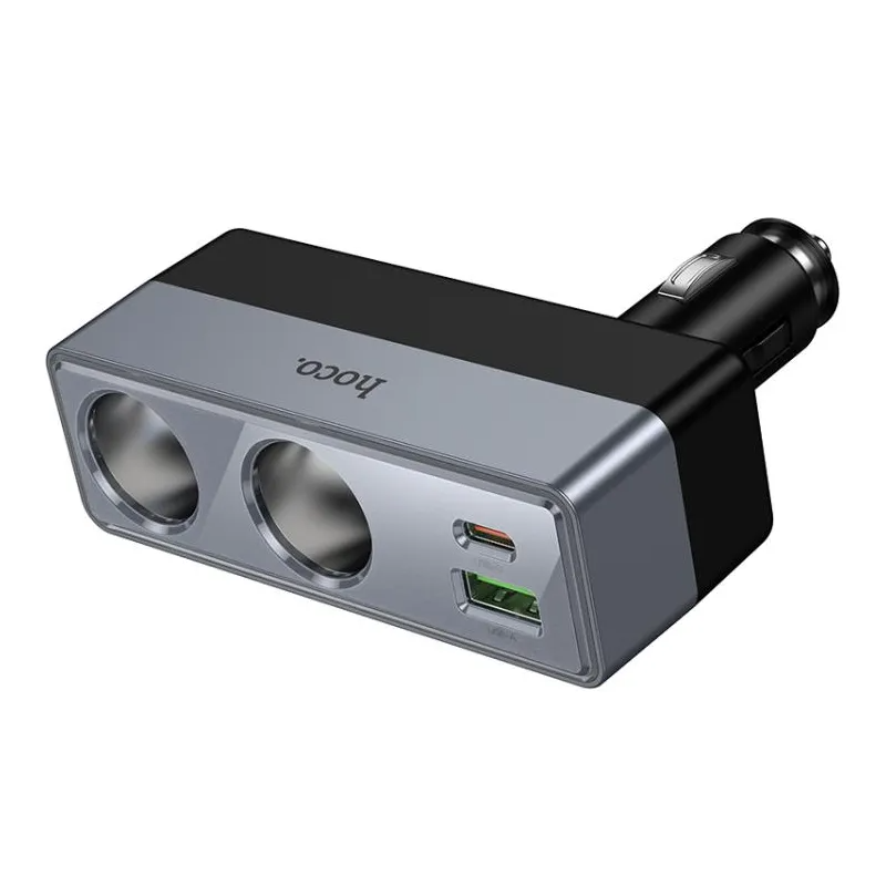 Chargeur Auto HOCO Z65B, 240W, 1 x USB-A - 1 x USB-C - 2 x Extension Allume-cigare, Noir