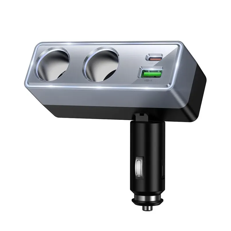 Chargeur Auto HOCO Z65B, 240W, 1 x USB-A - 1 x USB-C - 2 x Extension Allume-cigare, Noir