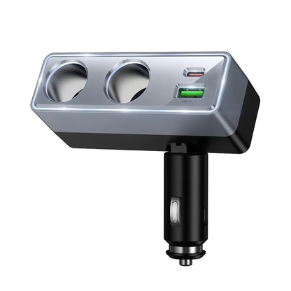 Chargeur Auto HOCO Z65B, 240W, 1 x USB-A - 1 x USB-C - 2 x Extension Allume-cigare, Noir