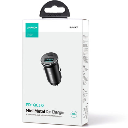 Joyroom JR-CCN05 Car Charger, 30W, 3A, 1 x USB-A - 1 x USB-C, Black