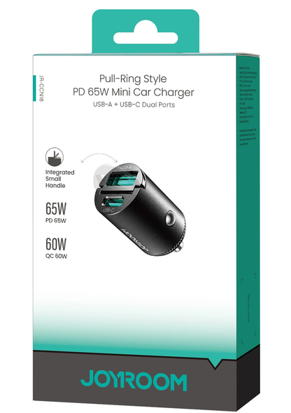 Chargeur Auto Joyroom JR-CCN18, 65W, 1 x USB-A - 1 x USB-C, Noir