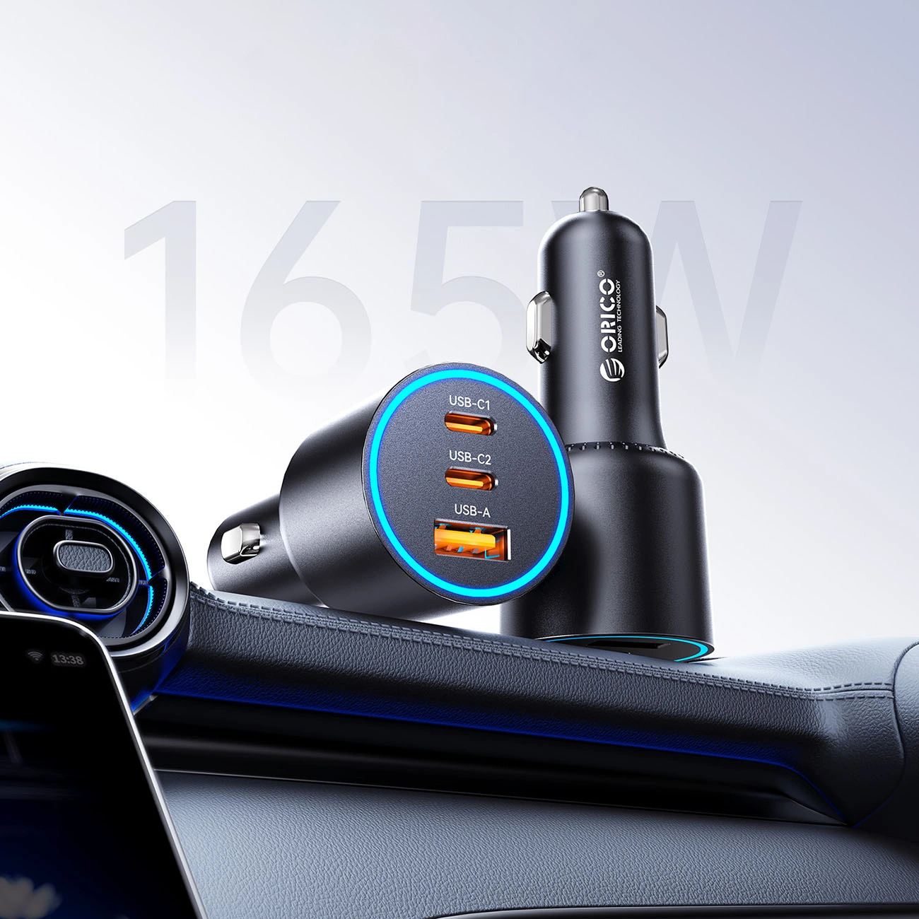 Chargeur Auto Orico HyperDrive, 165W, 5A, 1 x USB-A - 2 x USB-C, Noir
