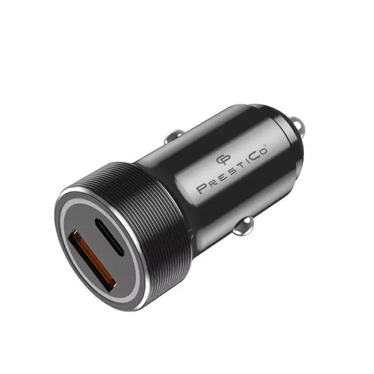 Chargeur de voiture Prestico K2A, 20W, 3A, 1 x USB-A - 1 x USB-C, Noir