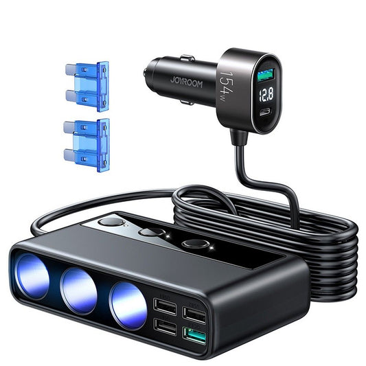 Chargeur de voiture Joyroom JR-CL06, 154W, 3A, 1 x USB-C - 4 x Extension allume-cigare - 4 x USB-A, Noir JYR058BLK JYR058BLK