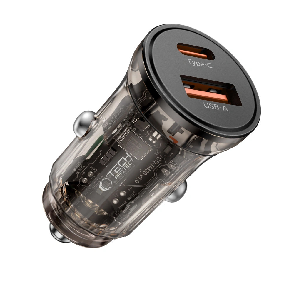 Chargeur Auto Tech-Protect CC01, 45W, 5A, 1 x USB-A - 1 x USB-C, Noir