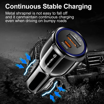 Chargeur Auto Techsuit TE-022 Premium, 60W, 3A, 1 x USB-A - 1 x USB-C, Noir
