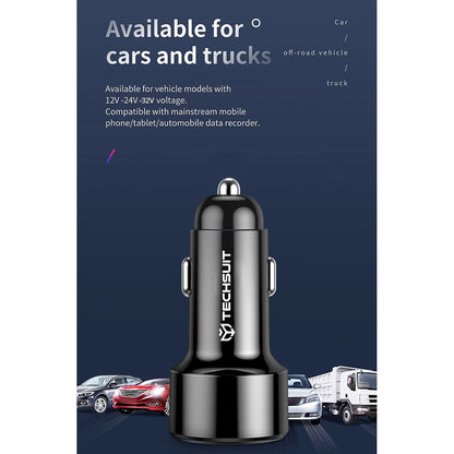 Chargeur Auto Techsuit TE-P31 Premium, 48W, 3A, 1 x USB-A - 1 x USB-C, Noir