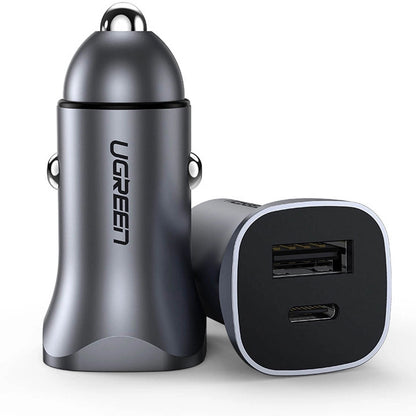 Chargeur de voiture UGREEN CD130, 30W, 3A, 1 x USB-A - 1 x USB-C, Gris 