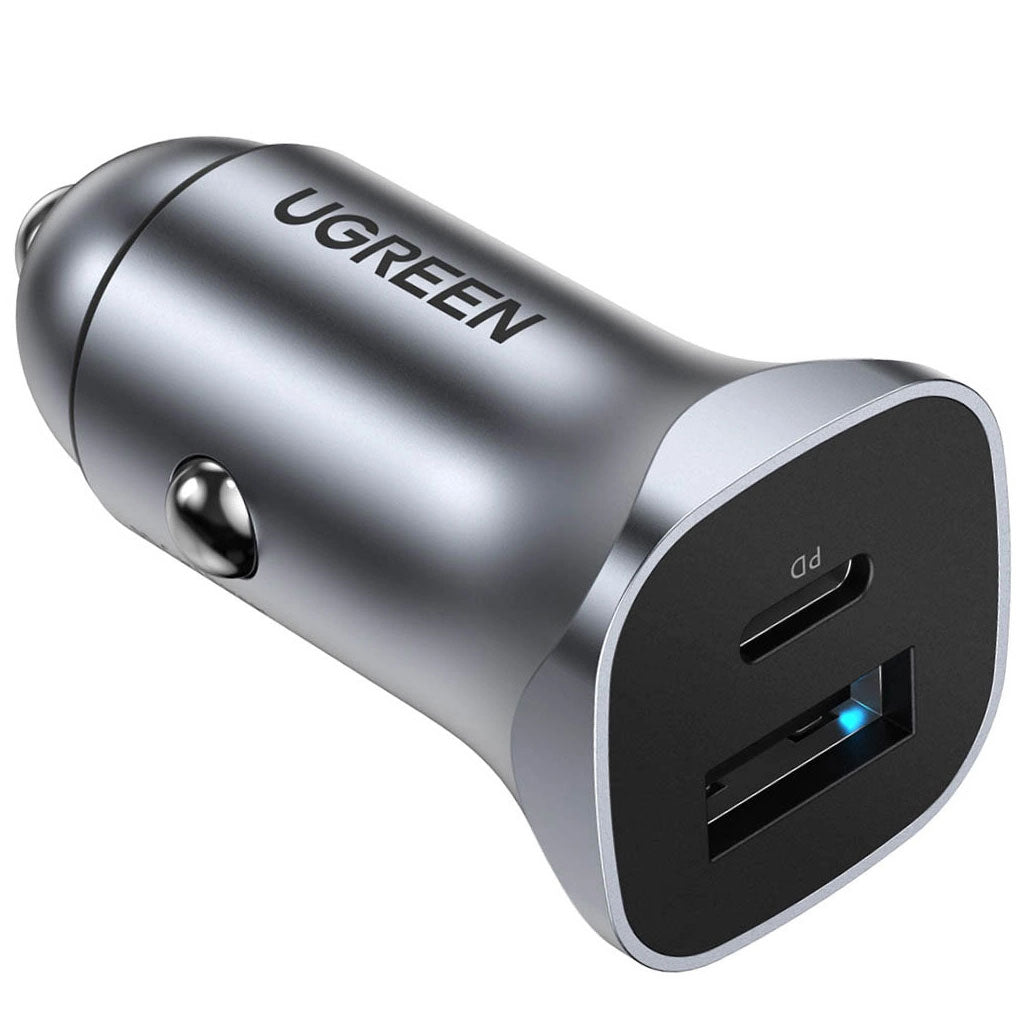 Chargeur de voiture UGREEN CD130, 30W, 3A, 1 x USB-A - 1 x USB-C, Gris 