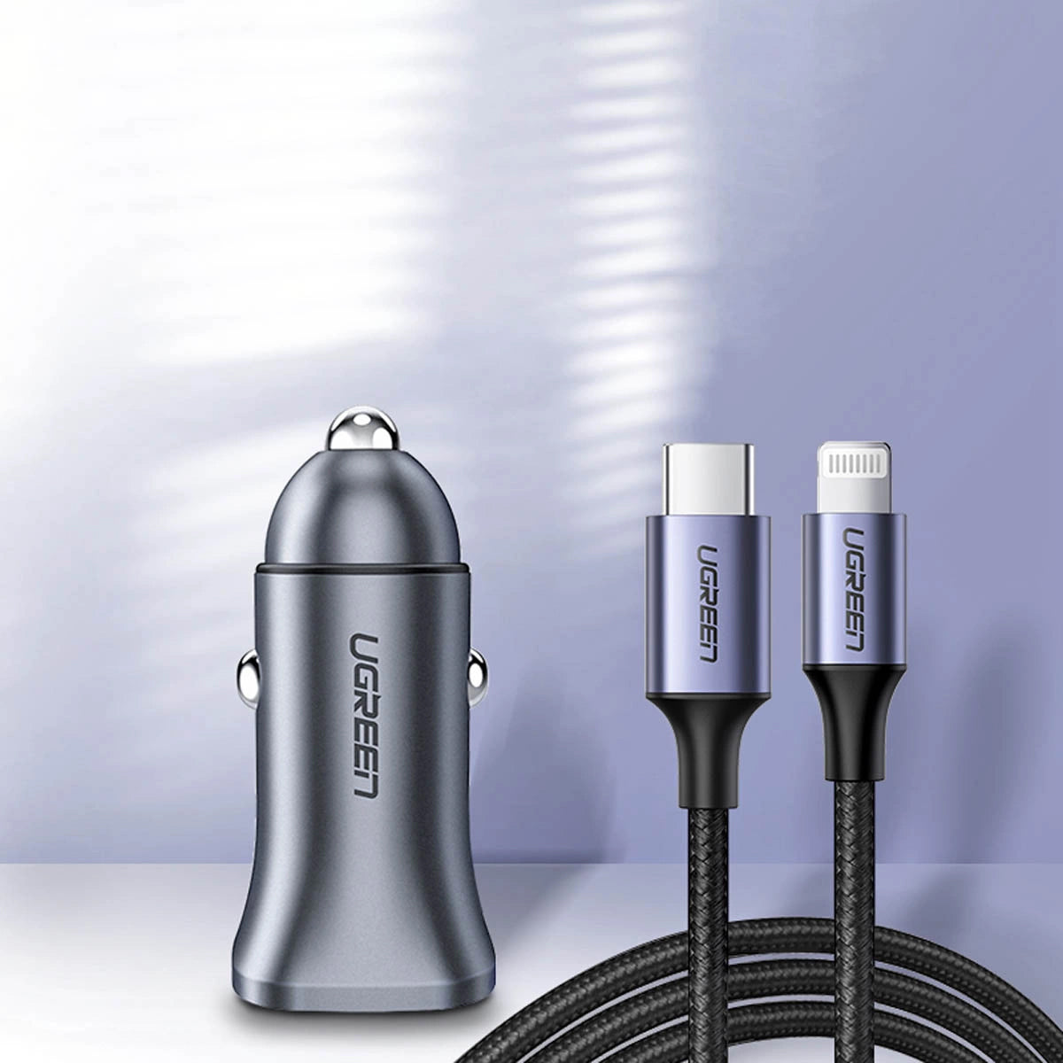 Chargeur de voiture UGREEN CD130, 30W, 3A, 1 x USB-A - 1 x USB-C, Gris 