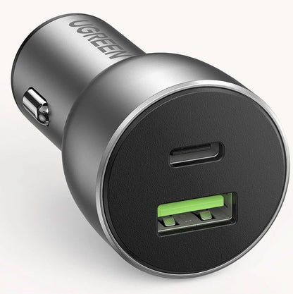 Chargeur de voiture UGREEN CD213, 36W, 3A, 1 x USB-A - 1 x USB-C, Gris 