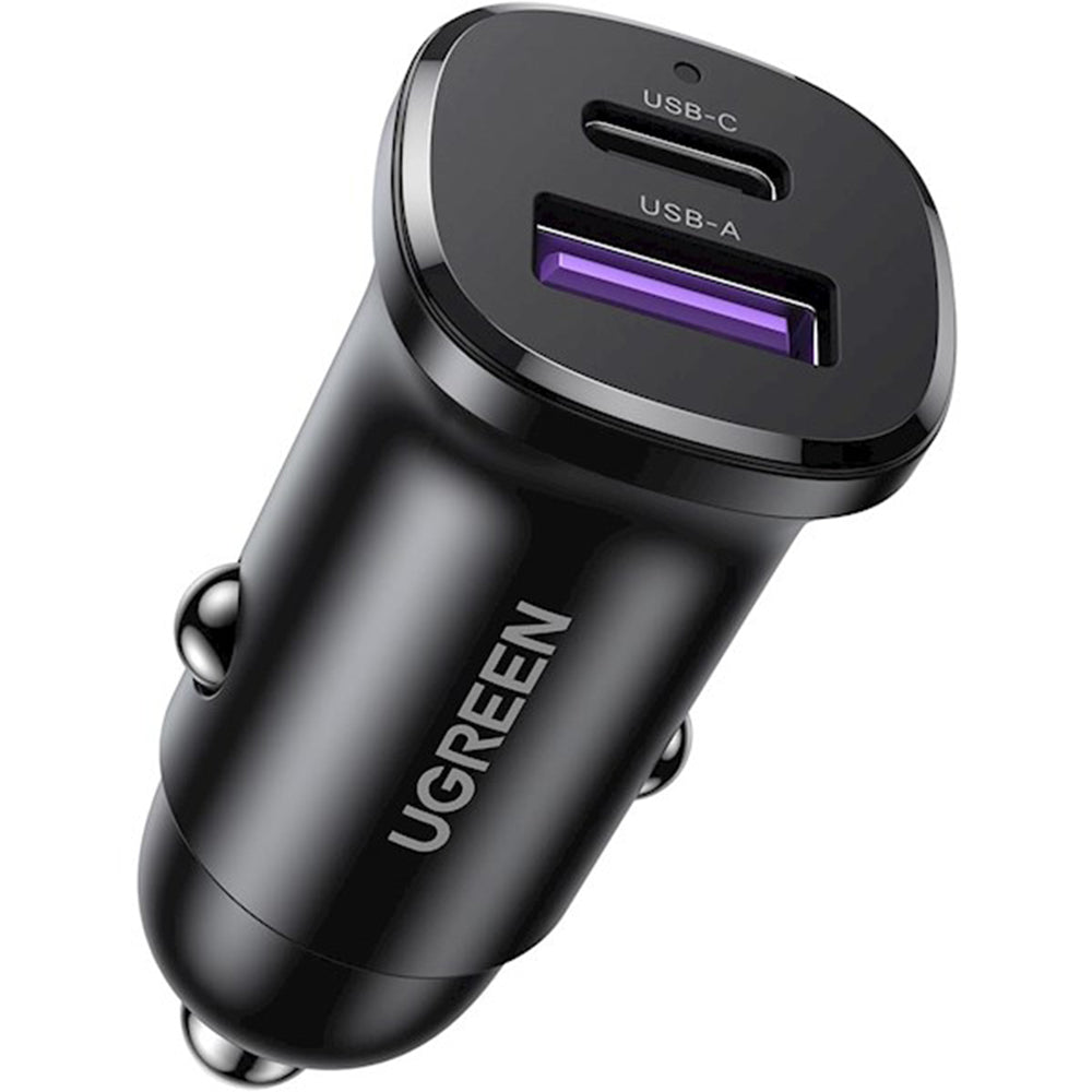 Chargeur de voiture UGREEN EC305, 30W, 3A, 1 x USB-A - 1 x USB-C, Noir