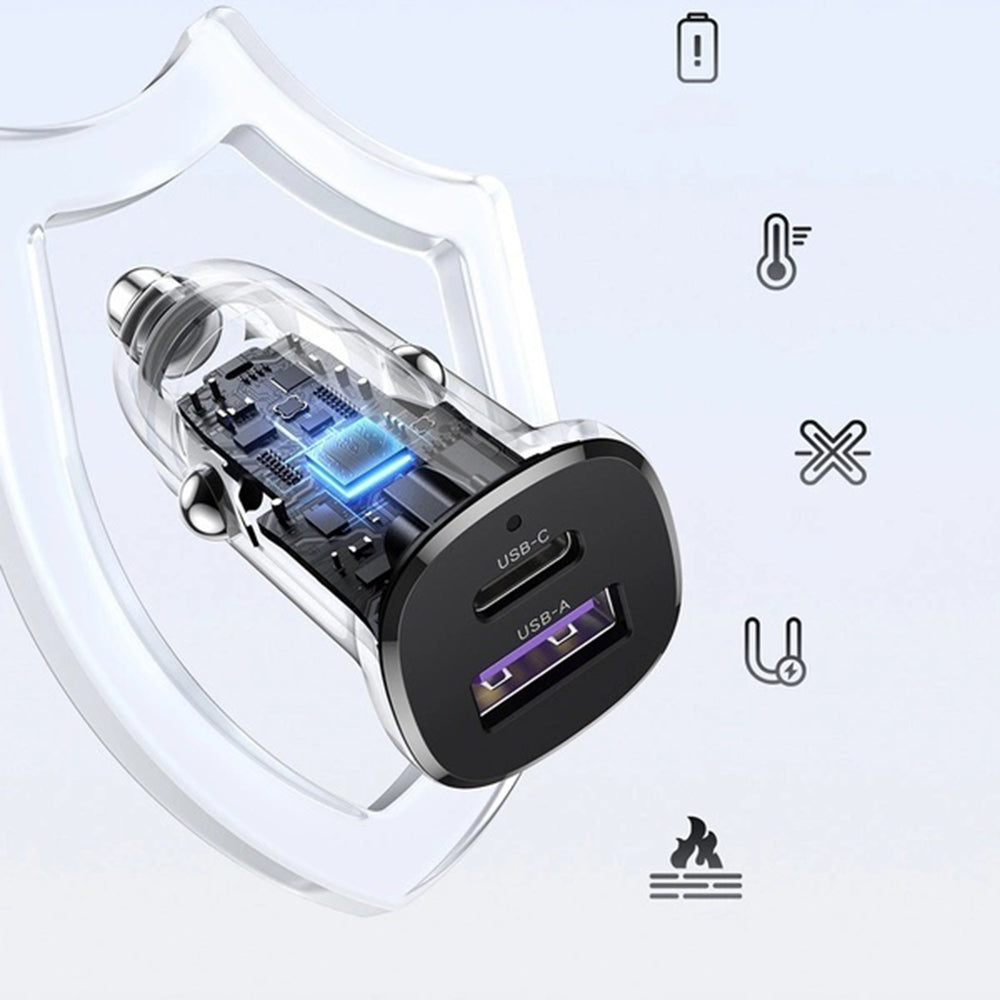 Chargeur de voiture UGREEN EC305, 30W, 3A, 1 x USB-A - 1 x USB-C, Noir