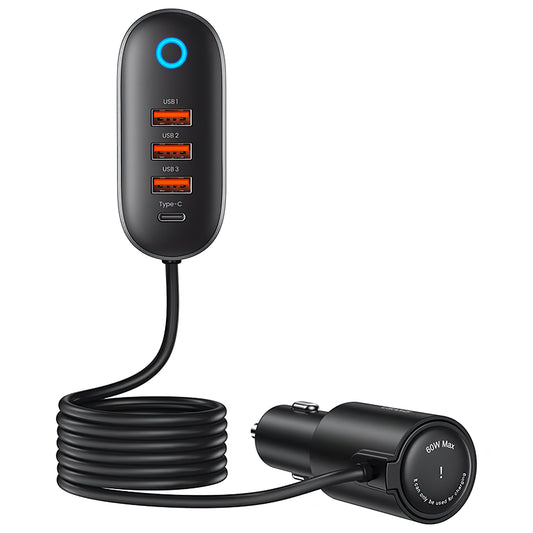 Chargeur de voiture Usams US-CC161, 156W, 3A, 1 x extension allume-cigare - 1 x USB-C - 3 x USB-A, noir 