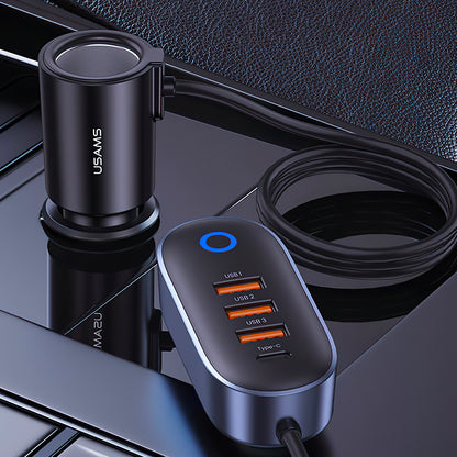 Chargeur de voiture Usams US-CC161, 156W, 3A, 1 x extension allume-cigare - 1 x USB-C - 3 x USB-A, noir 