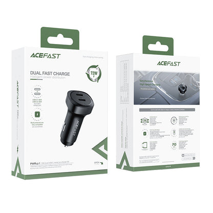 Chargeur de voiture Acefast B2, 72W, 3A, 2 x USB-C, Noir