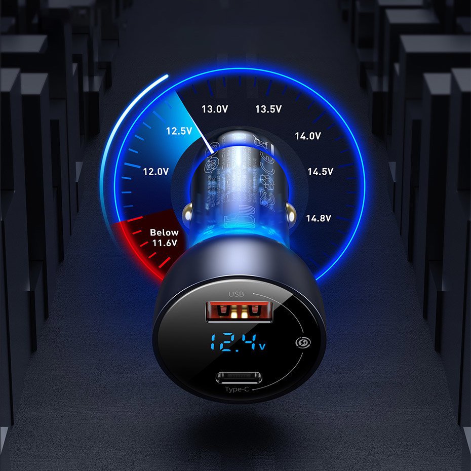 Baseus Chargeur de voiture, 63W, 5A, 1 x USB-A - 1 x USB-C, Argent CCKX-C0A CCKX-C0A