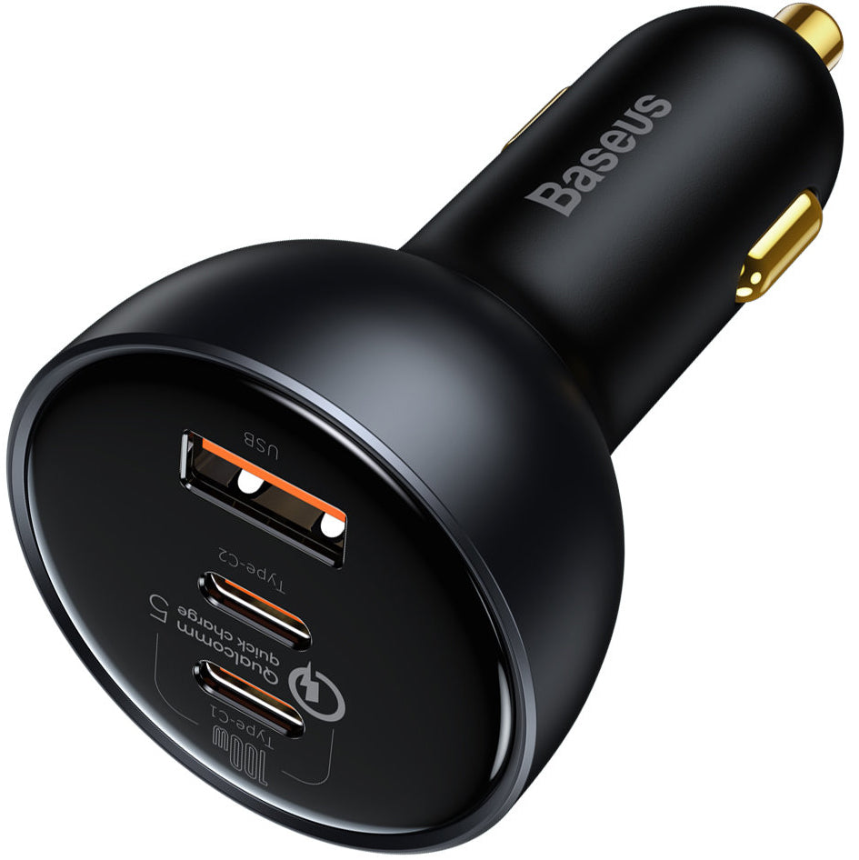 Chargeur de voiture avec câble USB-C Baseus Qualcomm, 160W, 3A, 1 x USB-A - 2 x USB-C, Gris TZCCZZM-0G