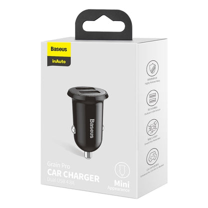 Chargeur de voiture Baseus Grain Pro, 24W, 2.4A, 2 x USB-A, Noir CCALLP-01