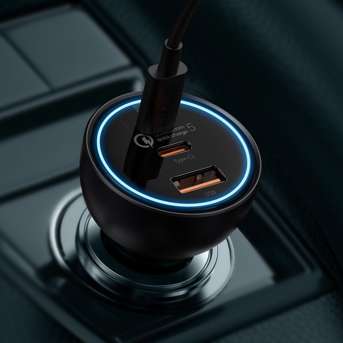 Chargeur de voiture avec câble USB-C Baseus Qualcomm, 160W, 3A, 1 x USB-A - 2 x USB-C, Gris TZCCZZM-0G