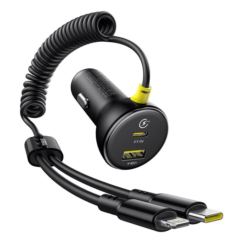 Chargeur de voiture avec câble USB-C / Lightning Baseus Circular, 60W, 3A, 1 x USB-A - 1 x USB-C, Noir C00035902121-00