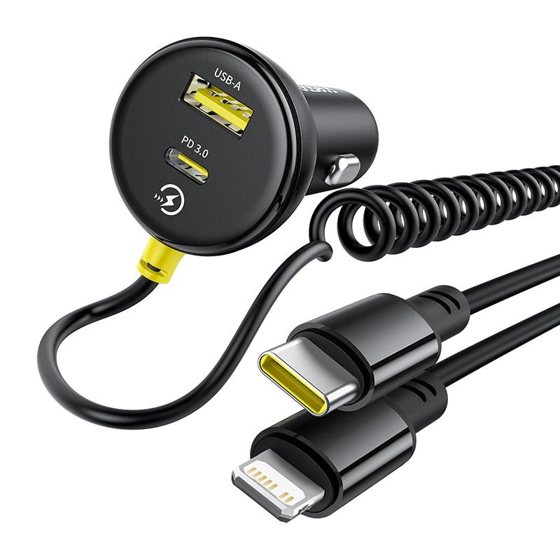 Chargeur de voiture avec câble USB-C / Lightning Baseus Circular, 60W, 3A, 1 x USB-A - 1 x USB-C, Noir C00035902121-00