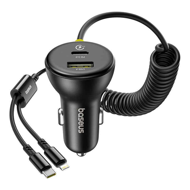 Chargeur de voiture avec câble USB-C / Lightning Baseus Circular, 60W, 3A, 1 x USB-A - 1 x USB-C, Noir C00035902121-00