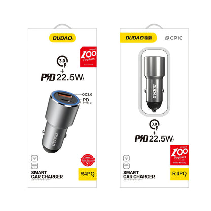 Chargeur Auto USB Dudao R4PQ, 1 X USB - 1 X USB Type-C, 22,5 W, Charge Rapide - Power Delivery, Gris