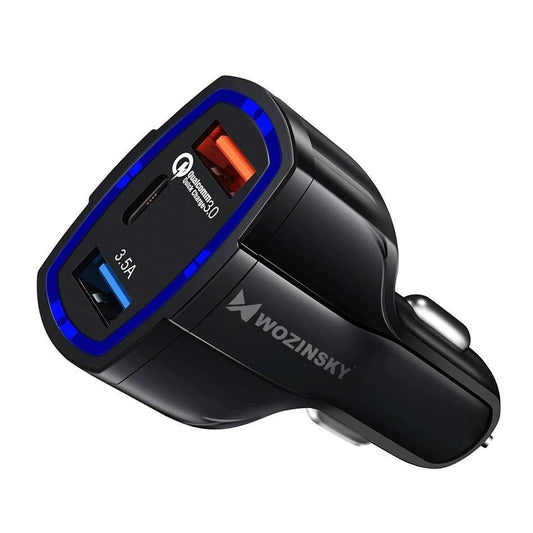 Chargeur de voiture WZK WCC-01, 36W, 3,5A, 1 x USB-C - 2 x USB-A, noir