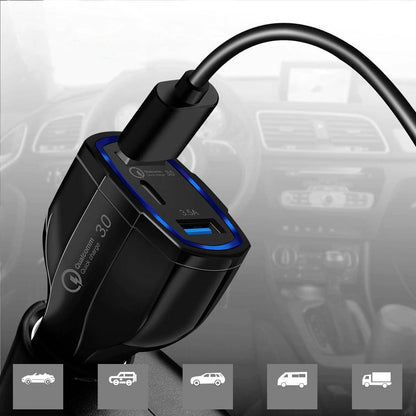 Chargeur de voiture WZK WCC-01, 36W, 3,5A, 1 x USB-C - 2 x USB-A, noir