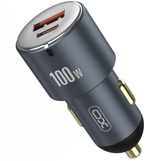 Chargeur de voiture XO Design CC47, 100W, 3.25A, 1 x USB-A - 1 x USB-C, Gris