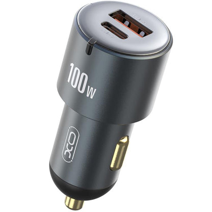 Chargeur de voiture XO Design CC47, 100W, 3.25A, 1 x USB-A - 1 x USB-C, Gris