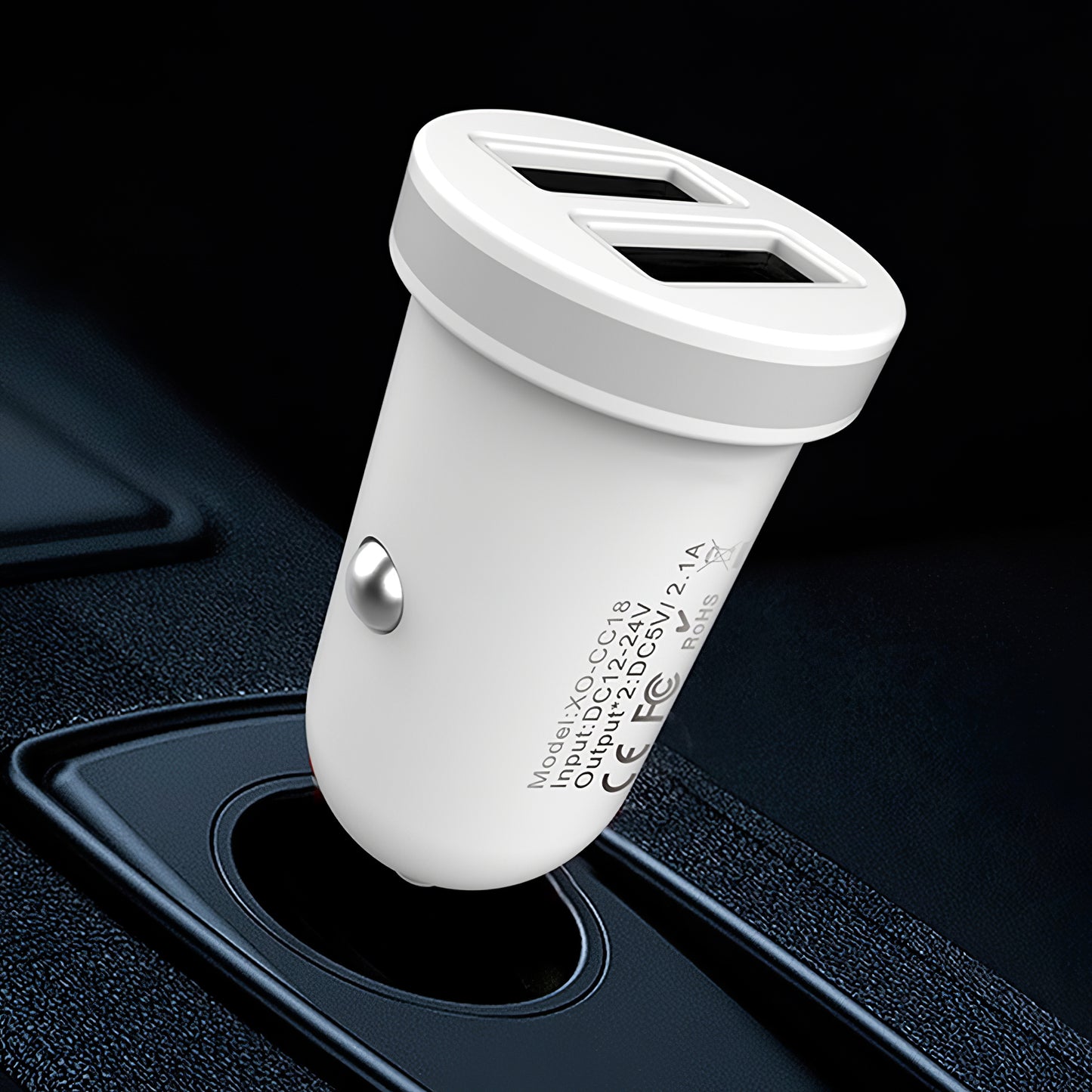 XO Design CC-18 Car Charger, 10.5W, 2.1A, 2 x USB-A, White