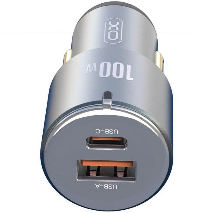 Chargeur de voiture XO Design CC47, 100W, 3.25A, 1 x USB-A - 1 x USB-C, Gris