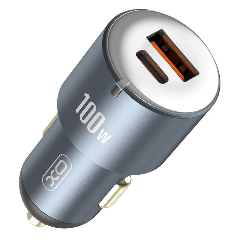 Chargeur de voiture XO Design CC47, 100W, 3.25A, 1 x USB-A - 1 x USB-C, Gris