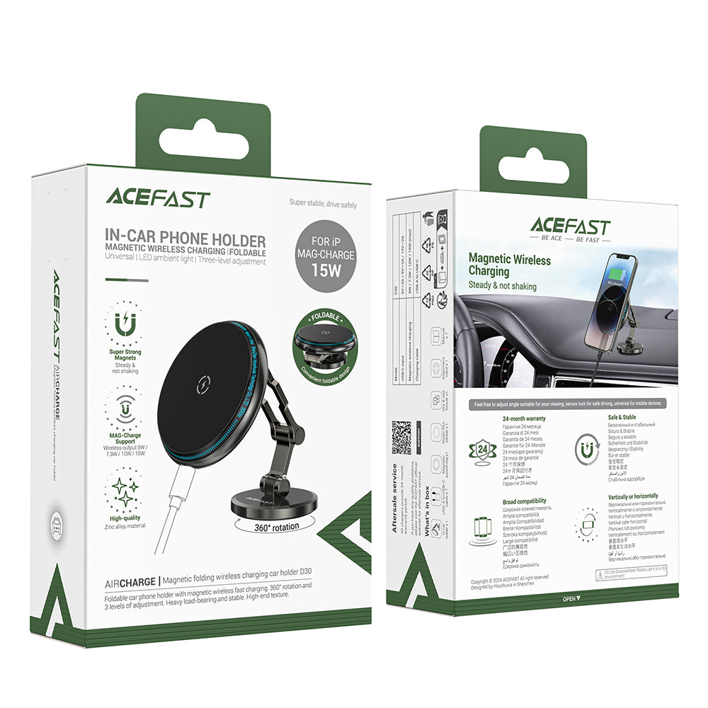 Chargeur Auto Sans Fil Acefast D30, 15W, 1.67A, Noir