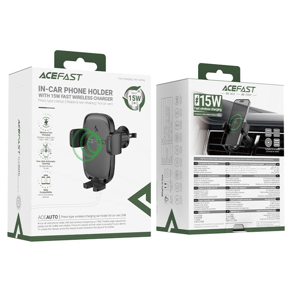 Chargeur Auto Sans Fil Acefast D48, 15W, 1.67A, Noir