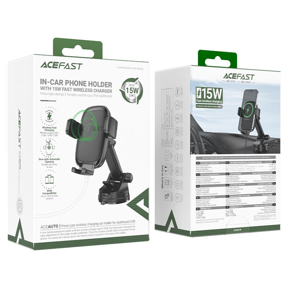 Chargeur Auto Sans Fil Acefast D49, 15W, 1.67A, Noir