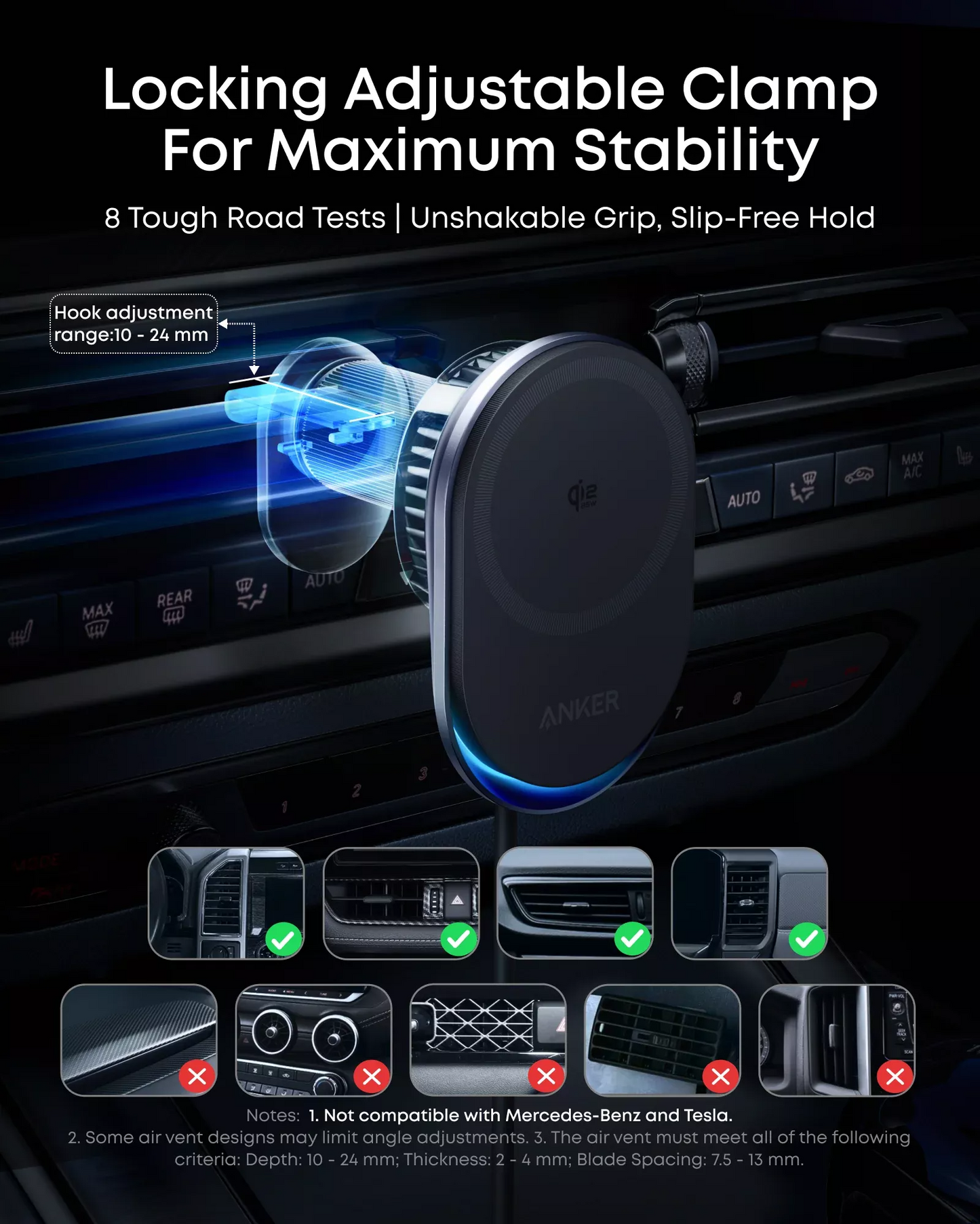 Chargeur Auto Sans Fil Anker Prime MagGo AirCool, 25W, Noir B2933H11